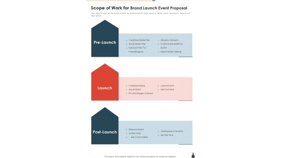 Scope Of Work For Brand Launch Event Proposal One Pager Sample Example Document