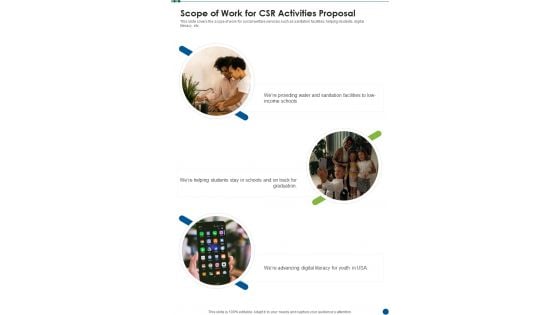 Scope Of Work For CSR Activities Proposal One Pager Sample Example Document Scope Of Work For CSR Activities Proposal One Pager Sample Example Document