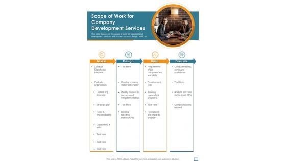 Scope Of Work For Company Development Services One Pager Sample Example Document