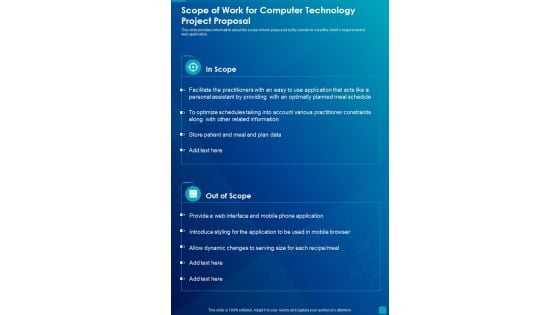 Scope Of Work For Computer Technology Project Proposal One Pager Sample Example Document Scope Of Work For Computer Technology Project Proposal One Pager Sample Example Document
