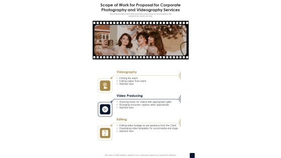 Scope Of Work For Corporate Photography And Videography Services One Pager Sample Example Document
