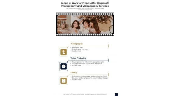 Scope Of Work For Corporate Photography And Videography Services One Pager Sample Example Document Scope Of Work For Corporate Photography And Videography Services One Pager Sample Example Document