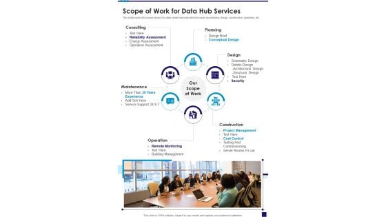 Scope Of Work For Data Hub Services One Pager Sample Example Document