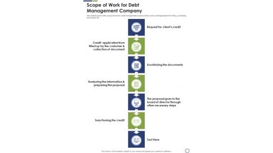 Scope Of Work For Debt Management Company One Pager Sample Example Document