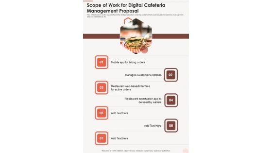 Scope Of Work For Digital Cafeteria Management Proposal One Pager Sample Example Document