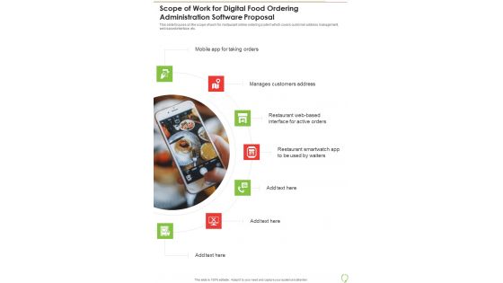 Scope Of Work For Digital Food Ordering Administration Software Proposal One Pager Sample Example Document