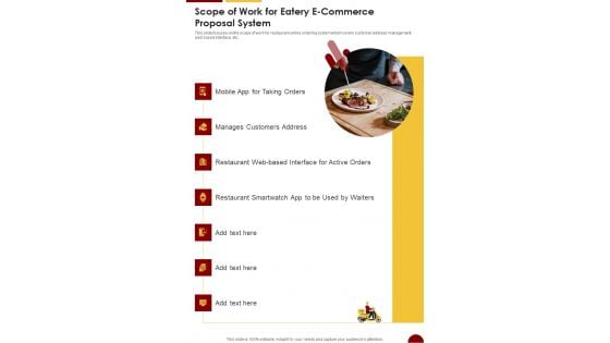 Scope Of Work For Eatery E Commerce Proposal System One Pager Sample Example Document Scope Of Work For Eatery E Commerce Proposal System One Pager Sample Example Document