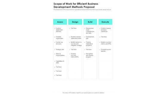 Scope Of Work For Efficient Business Development Methods Proposal One Pager Sample Example Document