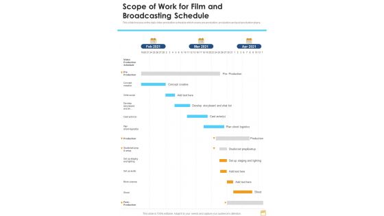 Scope Of Work For Film And Broadcasting Schedule One Pager Sample Example Document