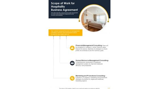 Scope Of Work For Hospitality Business Agreement One Pager Sample Example Document