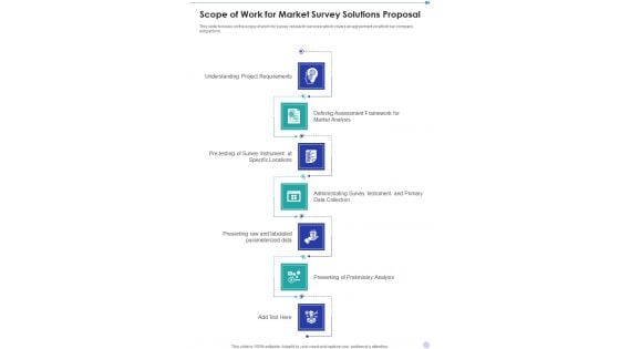 Scope Of Work For Market Survey Solutions Proposal One Pager Sample Example Document