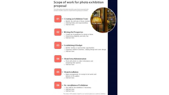 Scope Of Work For Photo Exhibition Proposal One Pager Sample Example Document