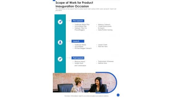 Scope Of Work For Product Inauguration Occasion One Pager Sample Example Document