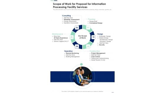 Scope Of Work For Proposal For Information Processing Facility Services One Pager Sample Example Document