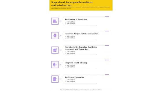 Scope Of Work For Proposal For Wealth Tax Contractual Services One Pager Sample Example Document