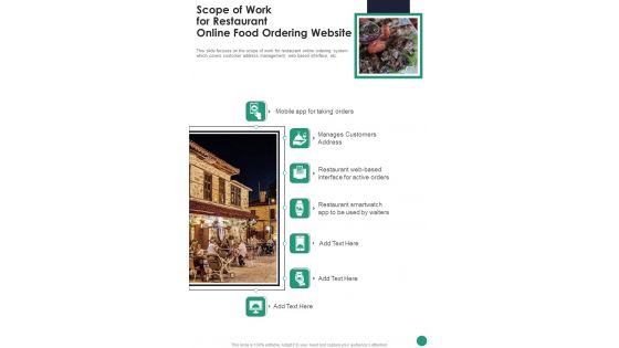 Scope Of Work For Restaurant Online Food Ordering Website One Pager Sample Example Document