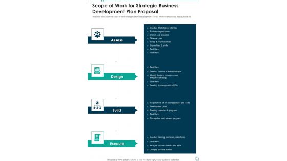 Scope Of Work For Strategic Business Development Plan Proposal One Pager Sample Example Document