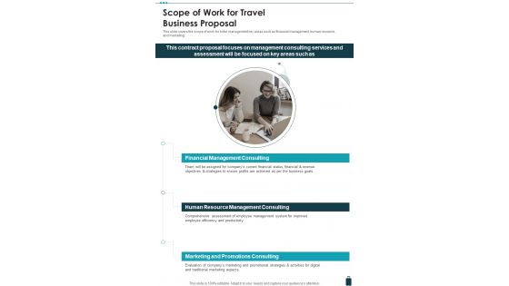 Scope Of Work For Travel Business Proposal One Pager Sample Example Document