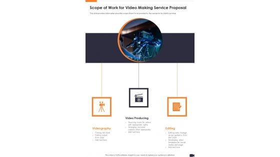 Scope Of Work For Video Making Service Proposal One Pager Sample Example Document