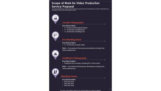 Scope Of Work For Video Production Service Proposal One Pager Sample Example Document