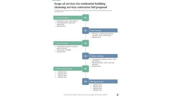 Scope Services Residential Building Cleansing Services Contractor Bid Proposal One Pager Sample Example Document