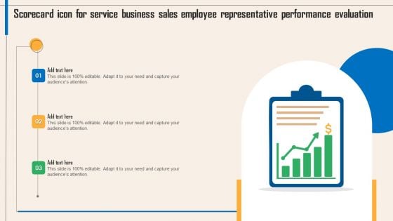 Scorecard Icon For Service Business Sales Employee Representative Performance Evaluation Elements PDF