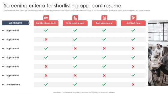 Screening And Staffing Screening Criteria For Shortlisting Applicant Resume Demonstration PDF