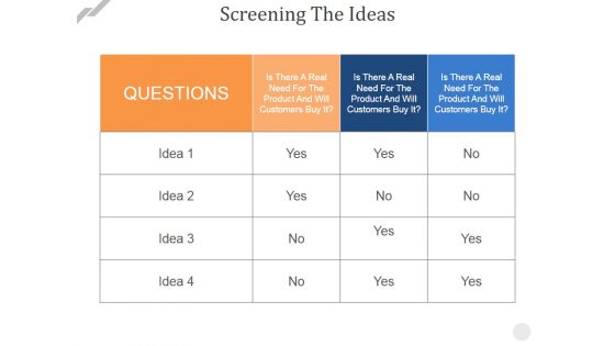 Screening The Ideas Ppt PowerPoint Presentation Inspiration Layout Ideas