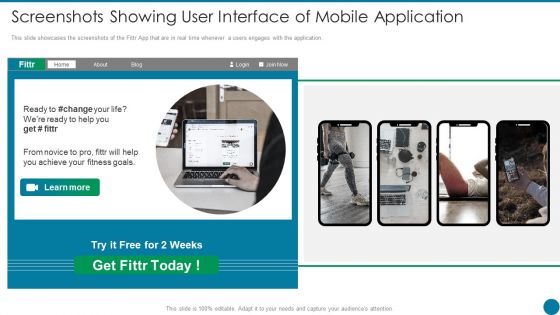 Screenshots Showing User Interface Of Mobile Application Ppt PowerPoint Presentation Inspiration Picture PDF
