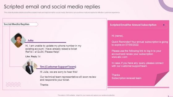 Scripted Email And Social Media Replies Social Media Content Promotion Playbook Ideas PDF