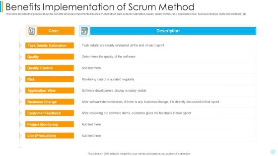 Scrum Development Model Benefits Implementation Of Scrum Method Brochure PDF