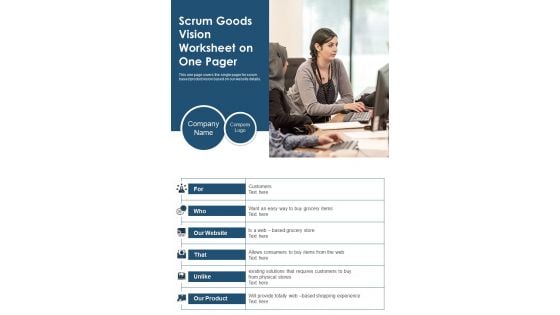 Scrum Goods Vision Worksheet On One Pager PDF Document PPT Template