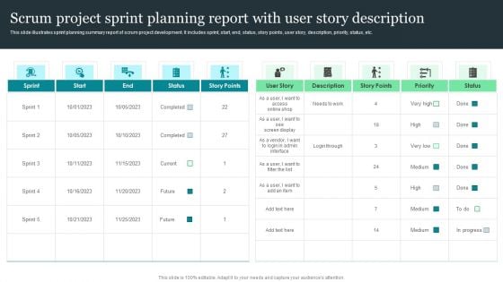 Scrum Project Sprint Planning Report With User Story Description Ideas PDF Scrum Project Sprint Planning Report With User Story Description Ideas PDF