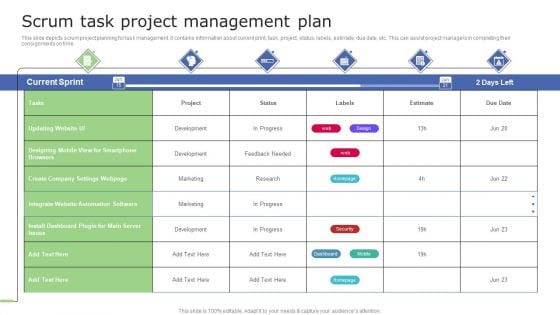 Scrum Task Project Management Plan Elements PDF