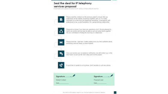 Seal The Deal For IP Telephony Services Proposal One Pager Sample Example Document Seal The Deal For IP Telephony Services Proposal One Pager Sample Example Document