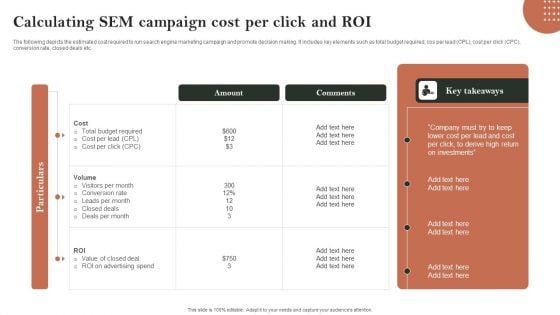 Search Engine Marketing Calculating Sem Campaign Cost Per Click And ROI Download PDF