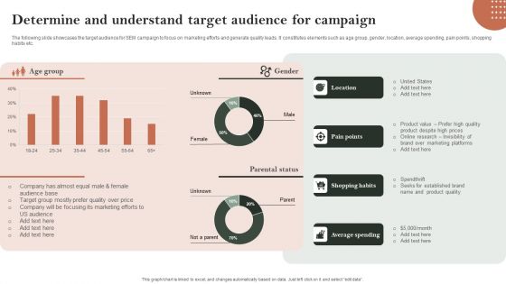 Search Engine Marketing Determine And Understand Target Audience For Campaign Template PDF