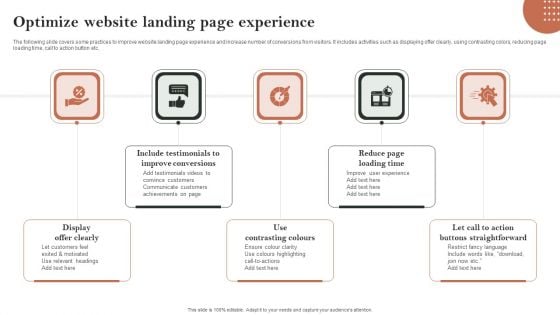 Search Engine Marketing Optimize Website Landing Page Experience Diagrams PDF