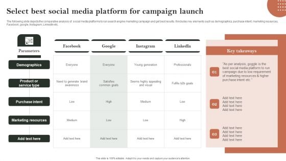 Search Engine Marketing Select Best Social Media Platform For Campaign Launch Topics PDF