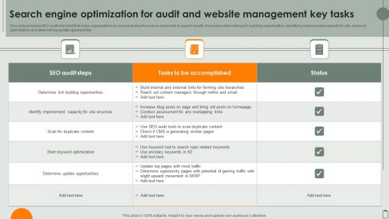 Search Engine Optimization For Audit And Website Management Key Tasks Microsoft PDF