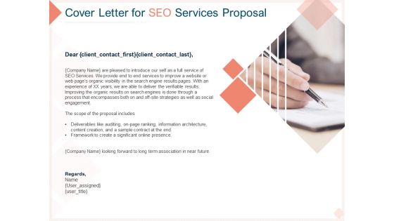 Search Engine Optimization Utilities Cover Letter For SEO Services Proposal Demonstration PDF