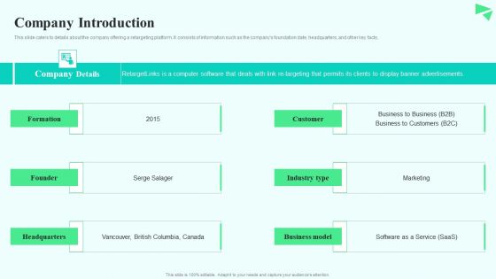 Search Retargeting And Lead Generation Company Elevator Pitch Deck Company Introduction Microsoft PDF