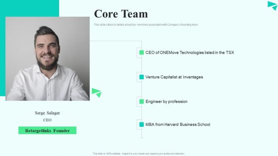 Search Retargeting And Lead Generation Company Elevator Pitch Deck Core Team Sample PDF Search Retargeting And Lead Generation Company Elevator Pitch Deck Core Team Sample PDF
