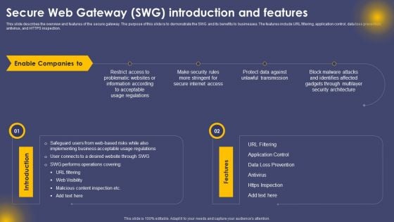 Secure Web Gateway SWG Introduction And Features Ppt Portfolio Master Slide PDF