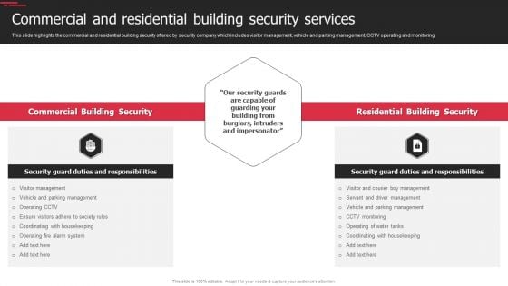 Security Agency Business Profile Commercial And Residential Building Security Services Designs PDF