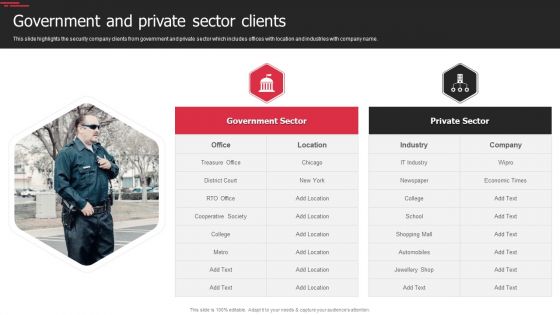 Security Agency Business Profile Government And Private Sector Clients Sample PDF