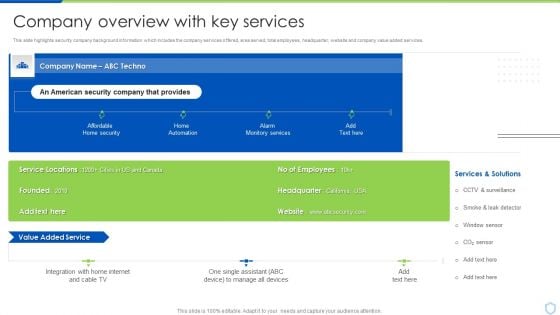 Security And Surveillance Company Profile Company Overview With Key Services Professional PDF