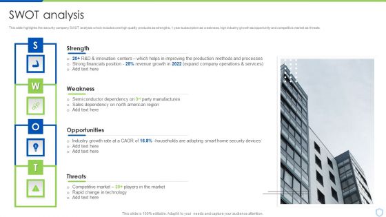 Security And Surveillance Company Profile SWOT Analysis Infographics PDF