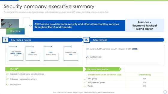 Security And Surveillance Company Profile Security Company Executive Summary Microsoft PDF