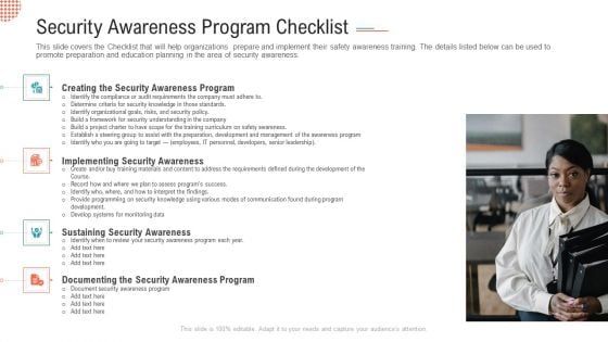 Security Awareness Program Checklist Ppt Model Graphics Design PDF